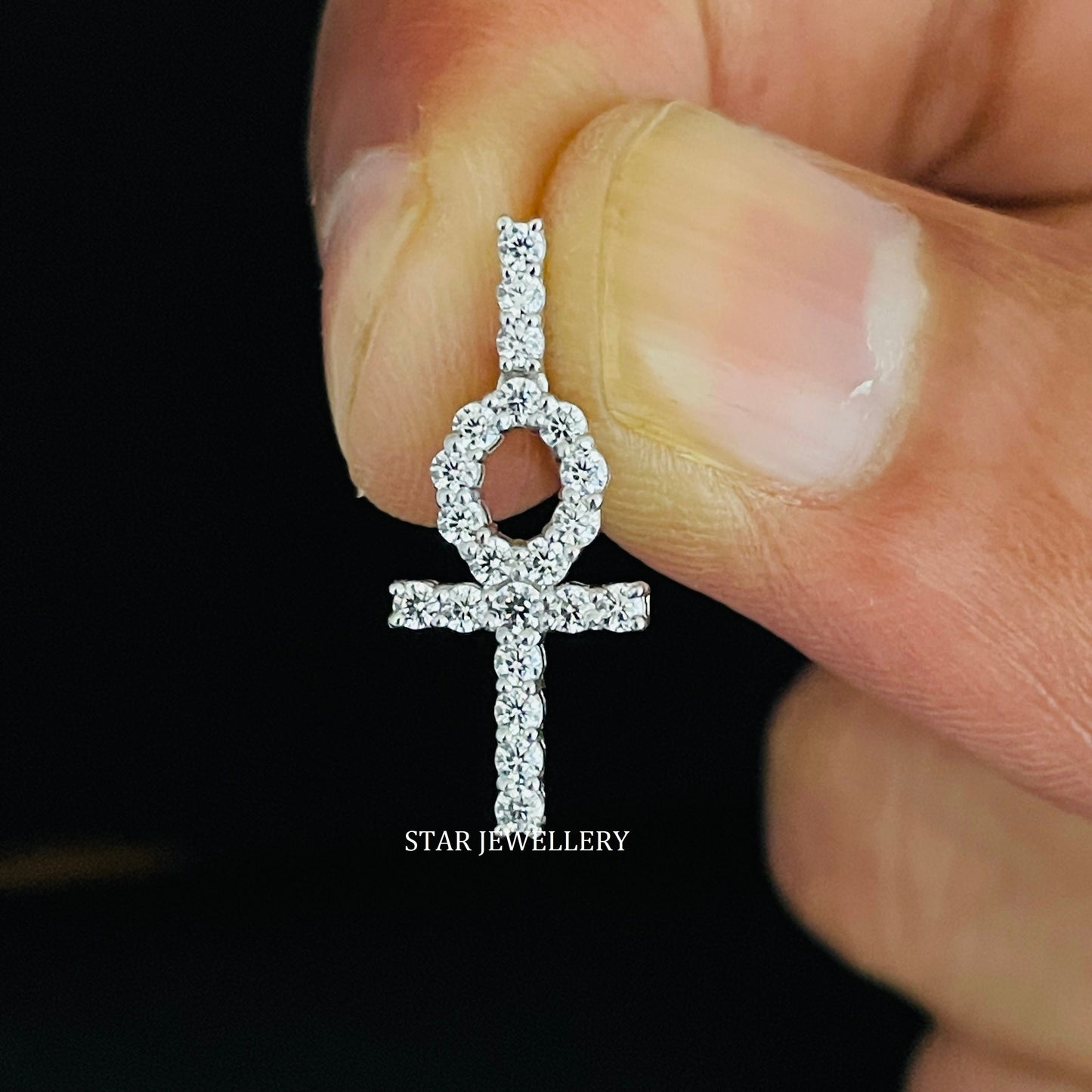 Natural Diamond Ankh Cross Pendant