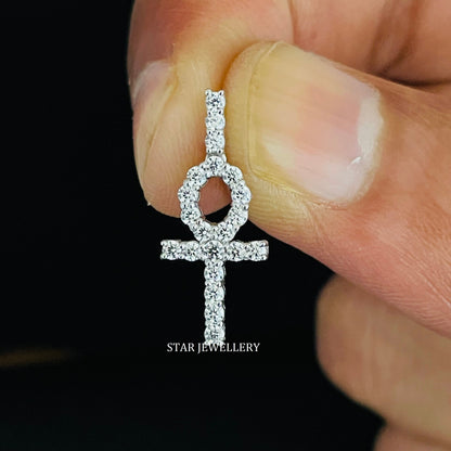 Natural Diamond Ankh Cross Pendant