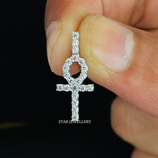 Natural Diamond Ankh Cross Pendant