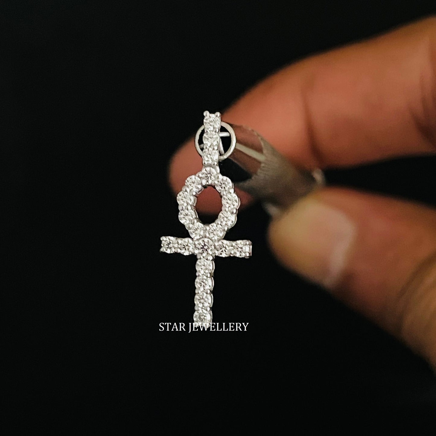 Natural Diamond Ankh Cross Pendant
