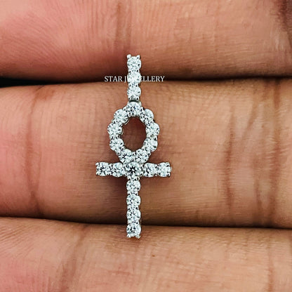 Natural Diamond Ankh Cross Pendant