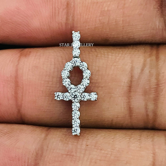 Natural Diamond Ankh Cross Pendant