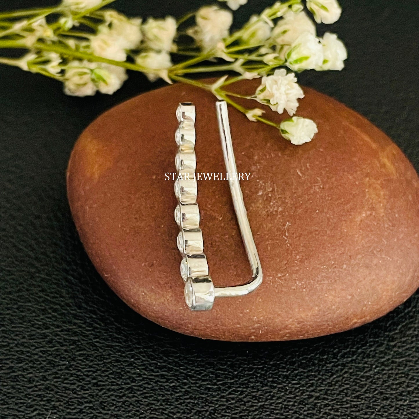 14K Solid Gold Bezel Set Graduation Diamond Climber Earring