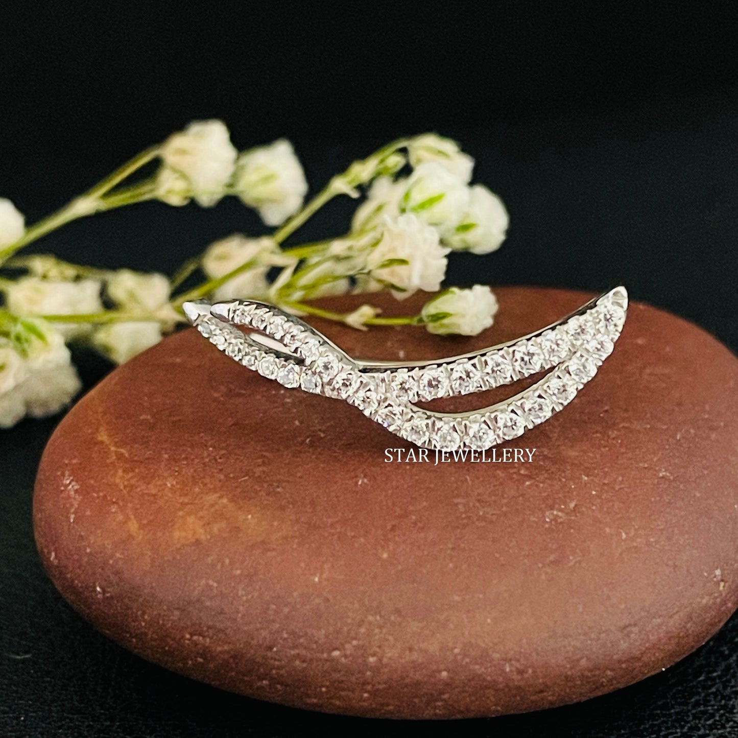 Natural Diamond 14K Solid Gold Twist Shape Ear Climber