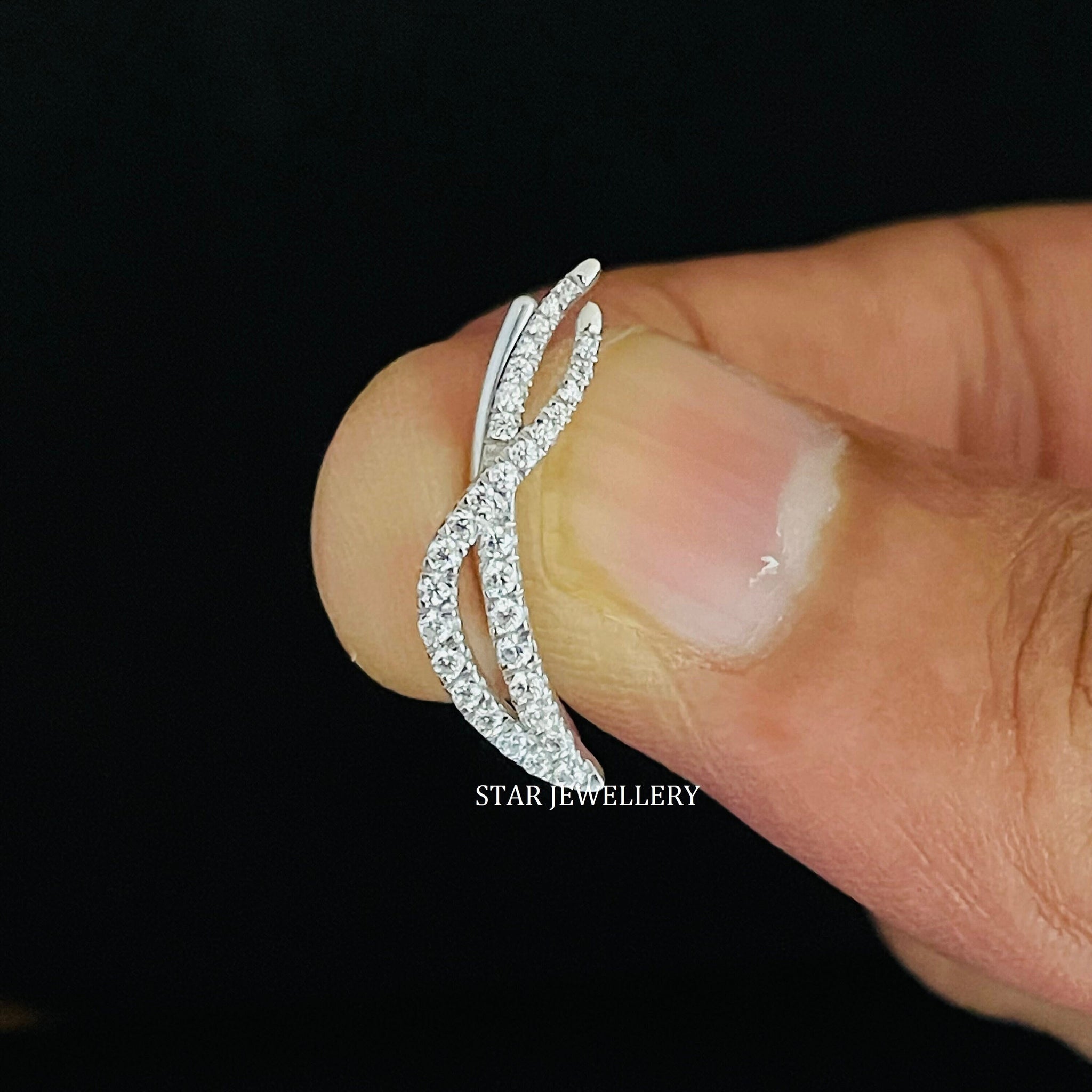 Natural Diamond 14K Solid Gold Twist Shape Ear Climber