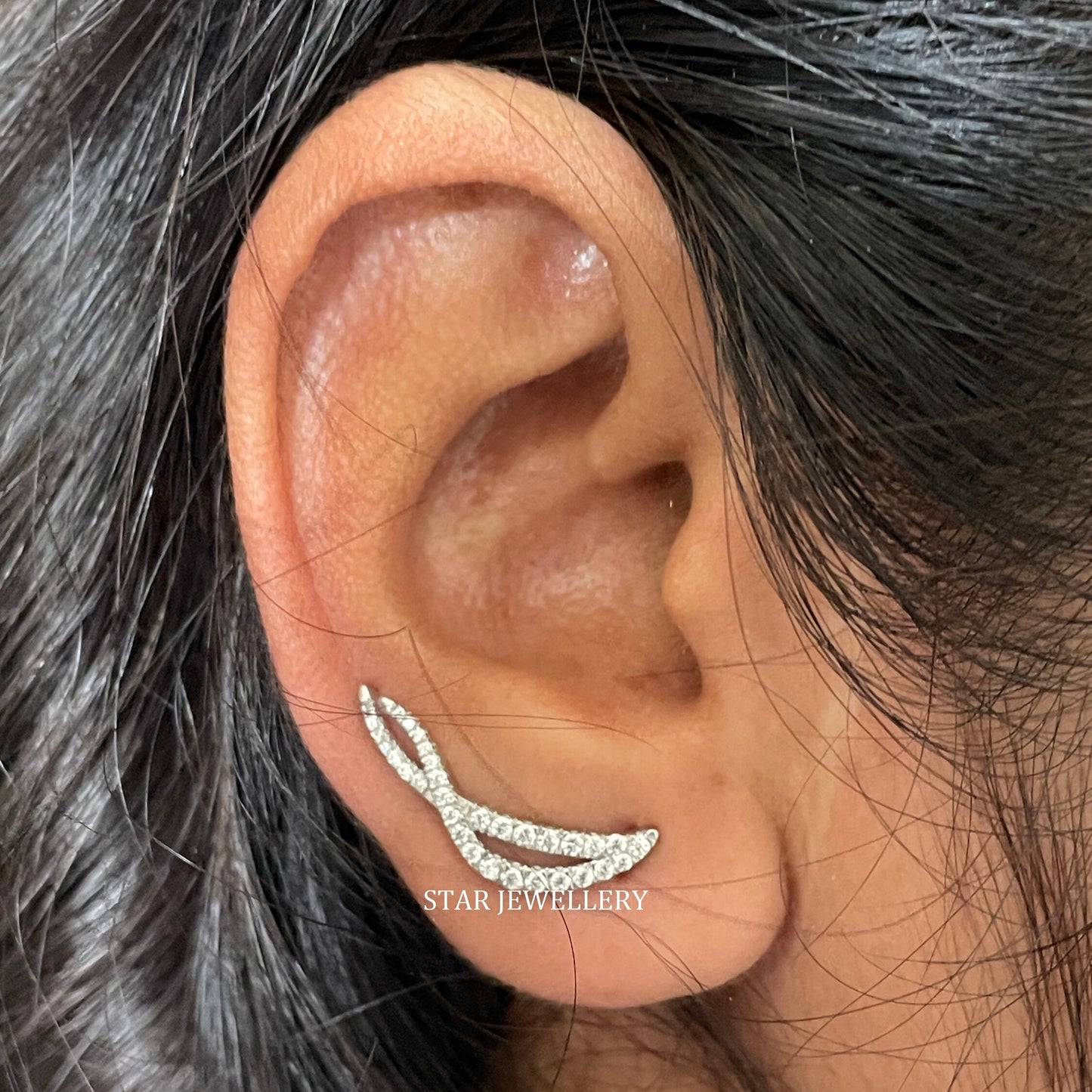 Natural Diamond 14K Solid Gold Twist Shape Ear Climber