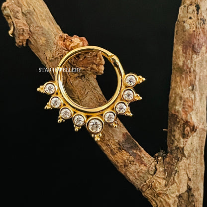 14K Solid Gold Bezel Set Natural Diamond Daith Clicker