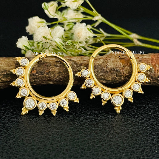 14K Solid Gold Bezel Set Natural Diamond Daith Clicker