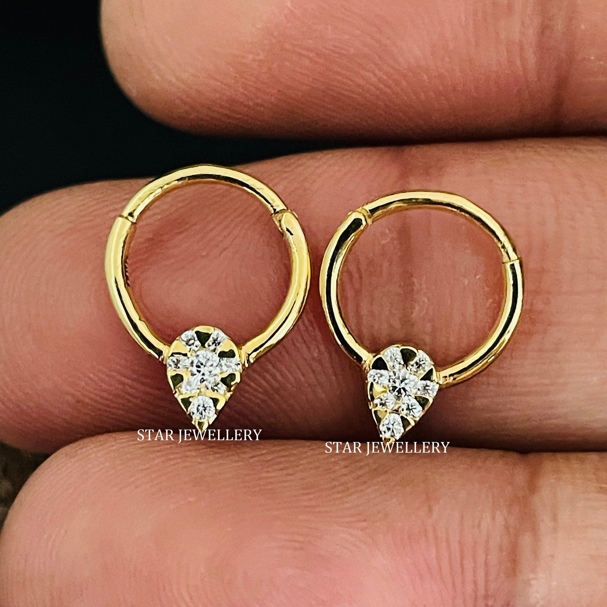 14K Solid Gold Natural Diamond Pear Shape Septum Piercing