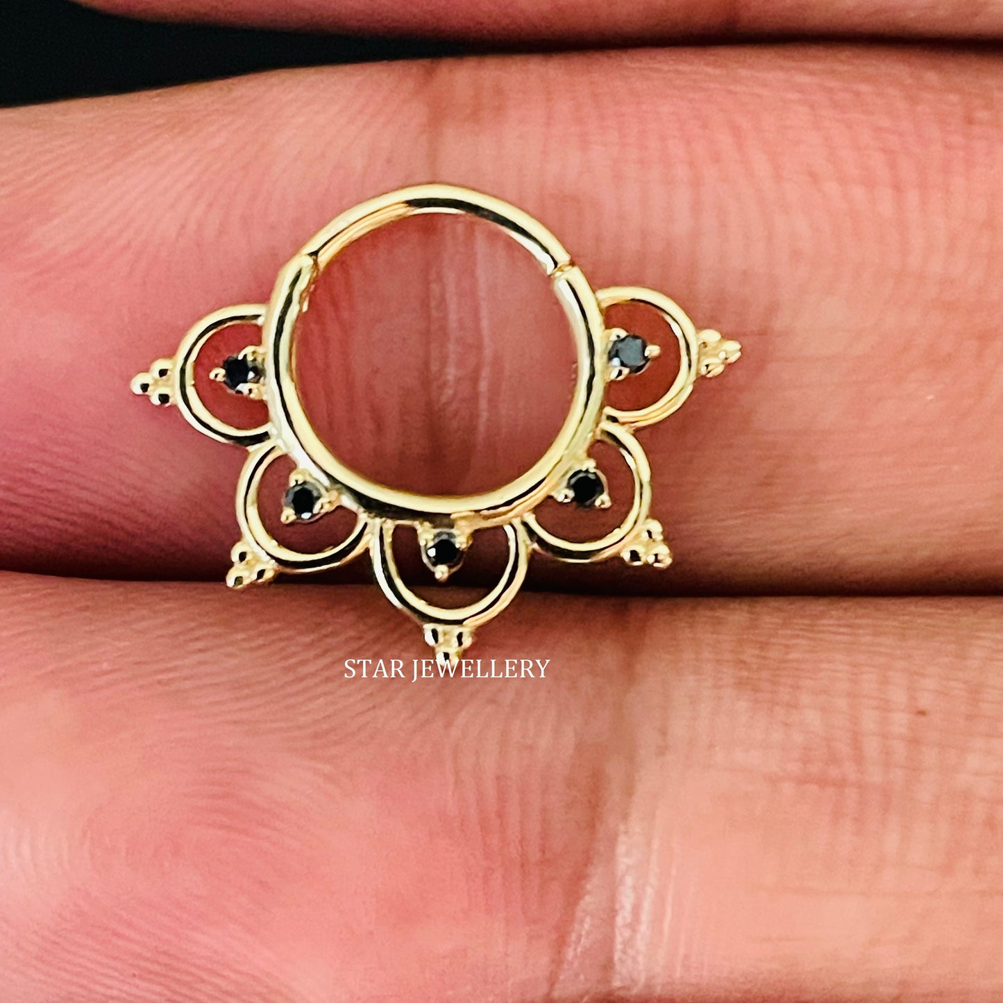 14K Solid Gold Natural Black Diamond Daith Piercing