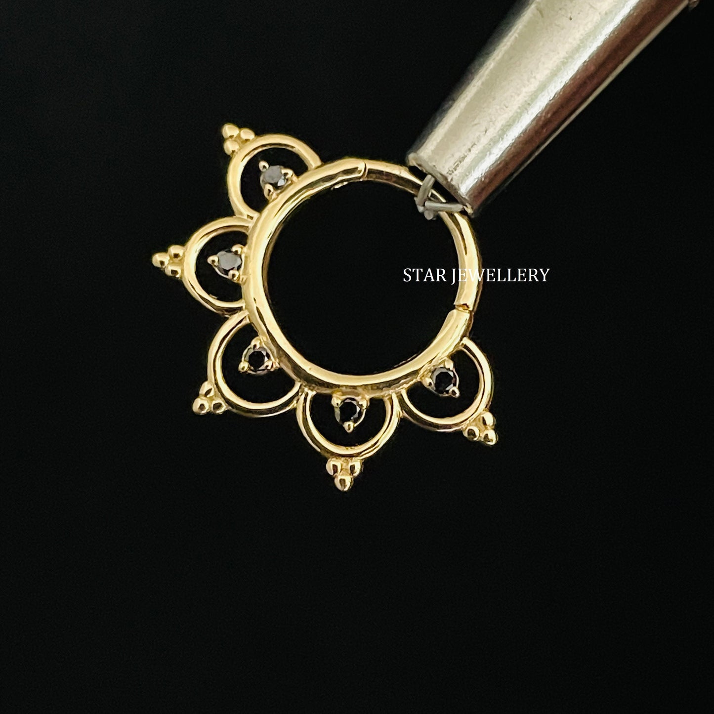 14K Solid Gold Natural Black Diamond Daith Piercing