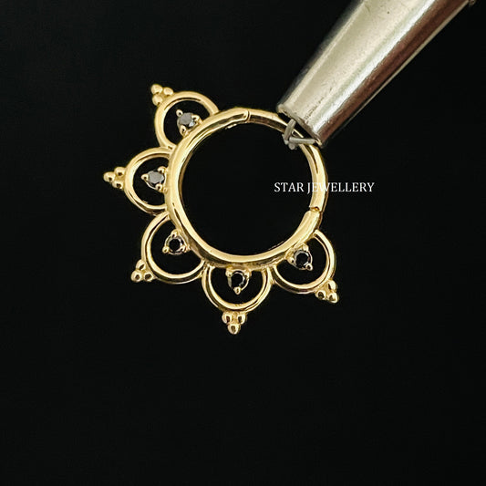 14K Solid Gold Natural Black Diamond Daith Piercing
