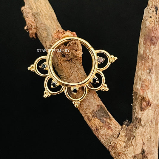 14K Solid Gold Natural Black Diamond Daith Piercing