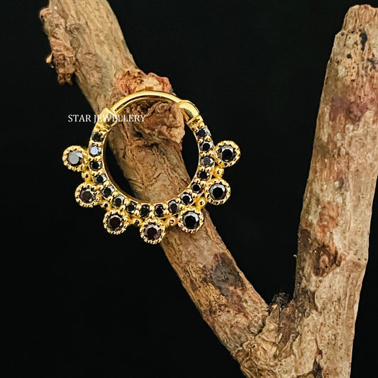 Bezel Set Black Diamond Solid Gold Daith Clicker
