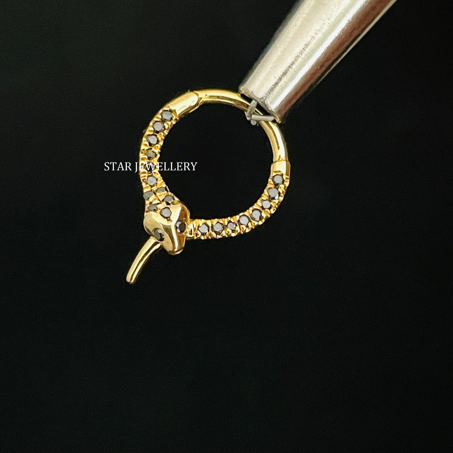 Natural Black Diamond 14K Solid Gold Snake Daith Piercing