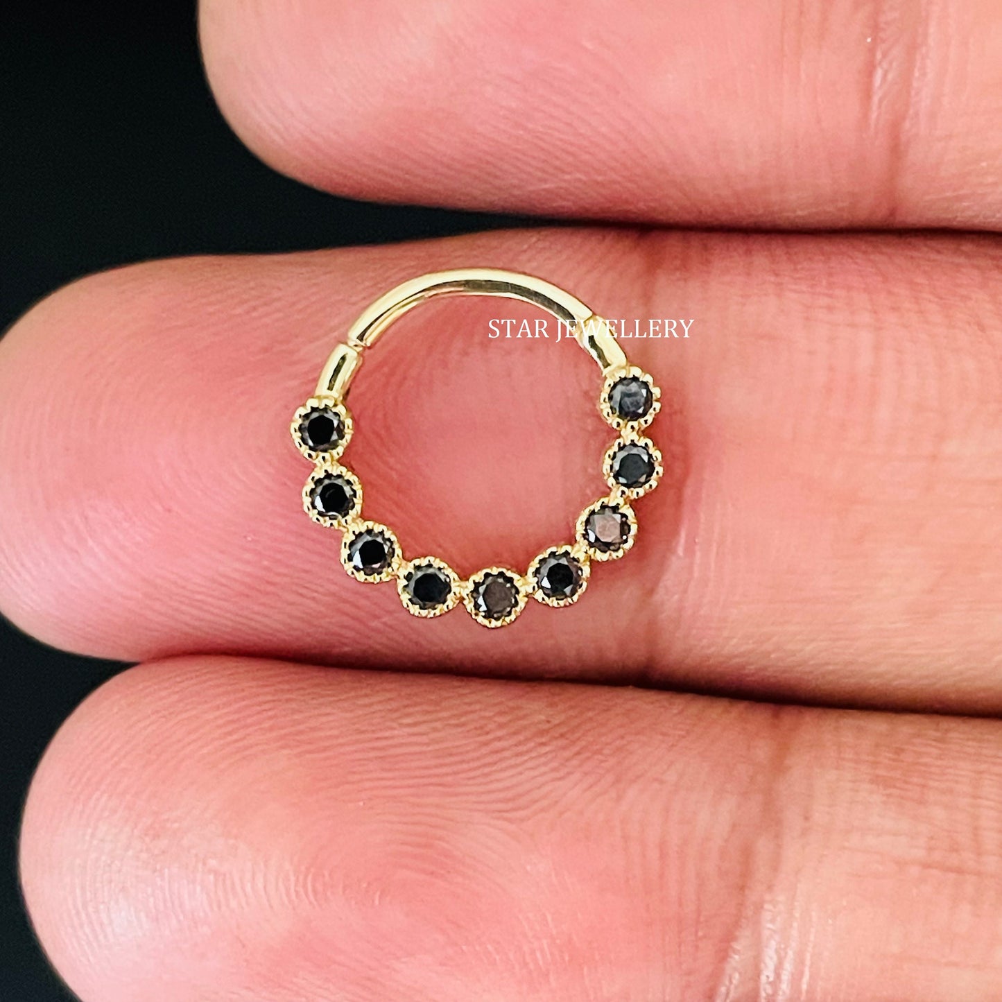 Bezel Set Miligrain Natural Black Diamond Daith Piercing
