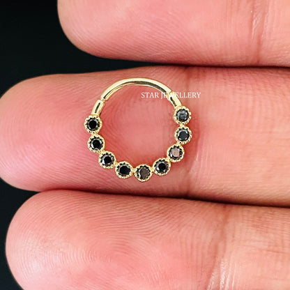 Bezel Set Miligrain Natural Black Diamond Daith Piercing