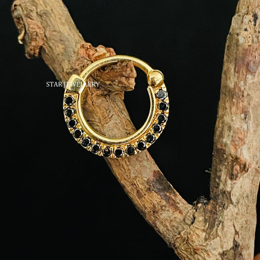 14K Solid Gold Micro Set Natural Black Diamond Daith Clicker Piercing