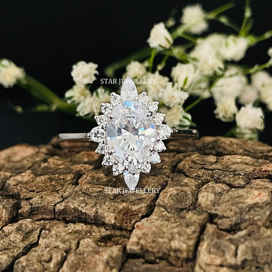 14K Solid Gold 1.00 Ct Brilliant Cut Oval Moissanite Halo Engagement Ring