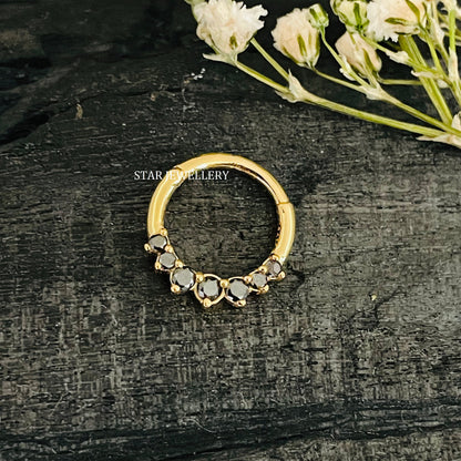 14K Solid Gold Natural Black Diamond Daith Earring