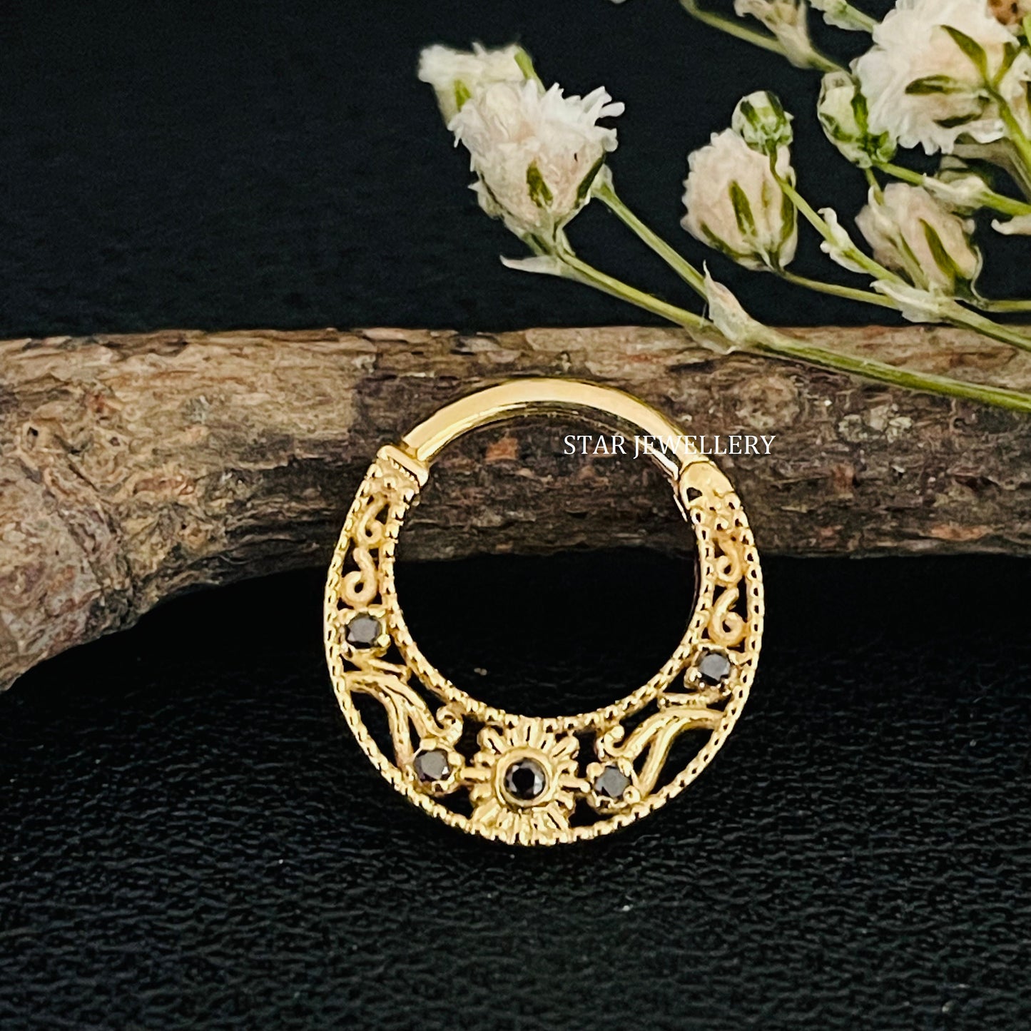 Natural Black Diamond Miligrain Daith Piercing