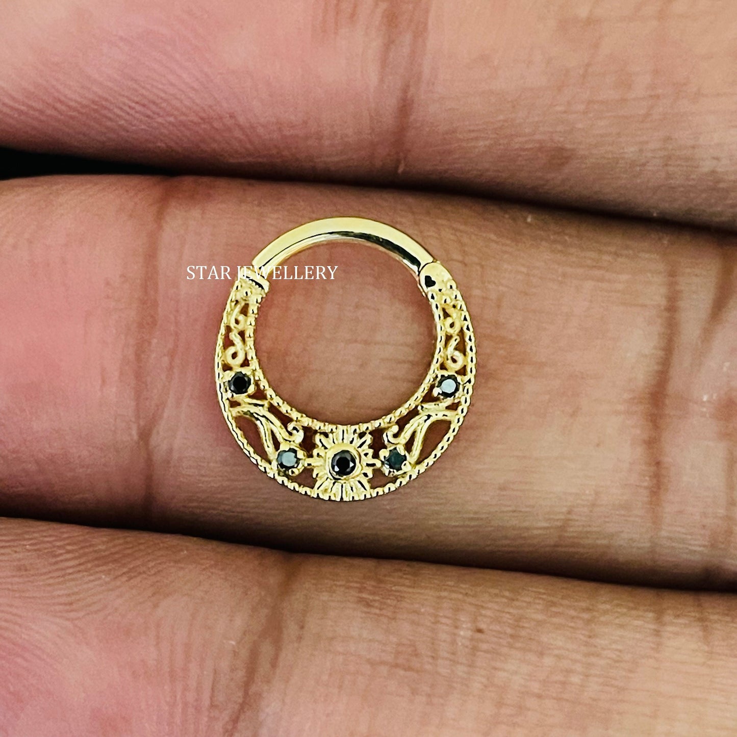 Natural Black Diamond Miligrain Daith Piercing