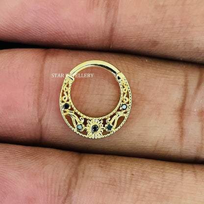 Natural Black Diamond Miligrain Daith Piercing