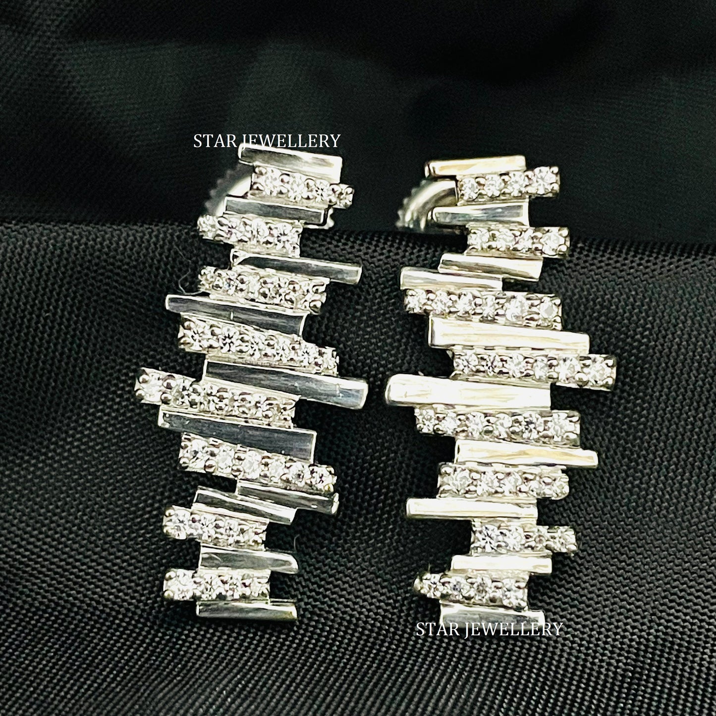 14K Solid Gold Zig Zag Natural Diamond Earring
