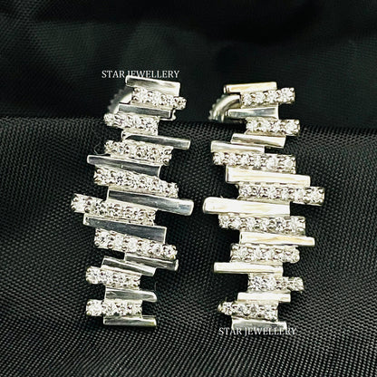 14K Solid Gold Zig Zag Natural Diamond Earring
