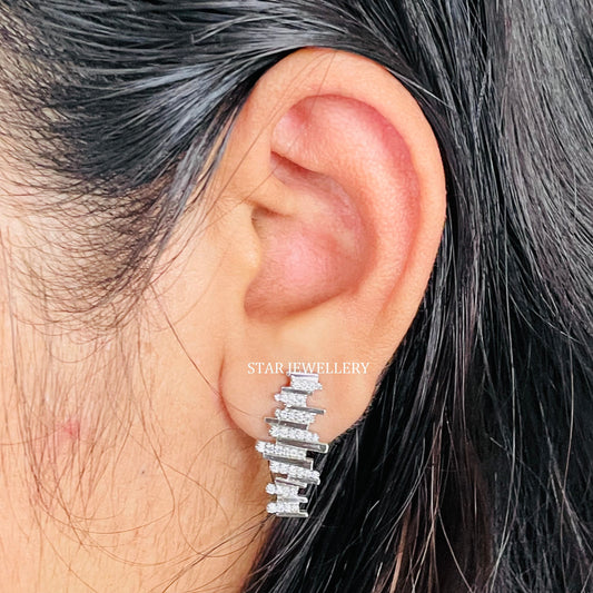 14K Solid Gold Zig Zag Natural Diamond Earring