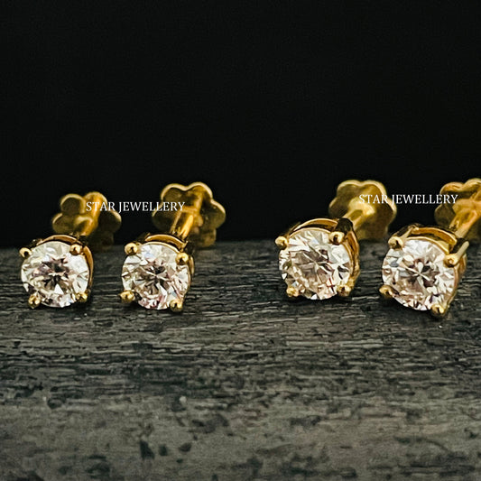 14K Solid Gold Genuine Natural Diamond Stud Earring