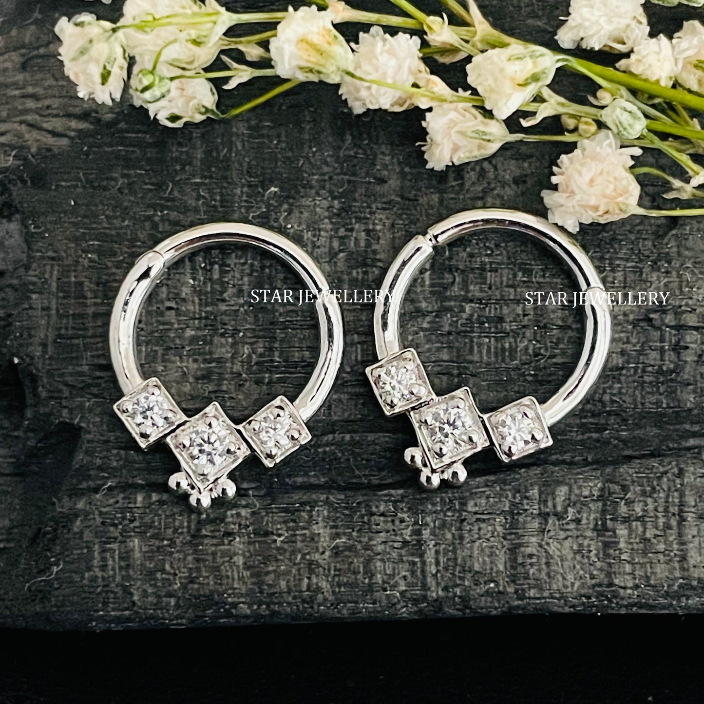 925 Sterling Silver CZ Diamond Septum Nose Clicker Piercing