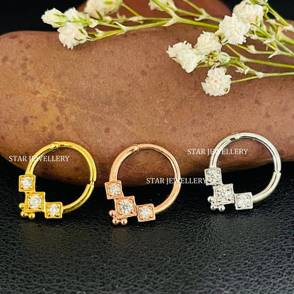 925 Sterling Silver CZ Diamond Septum Nose Clicker Piercing