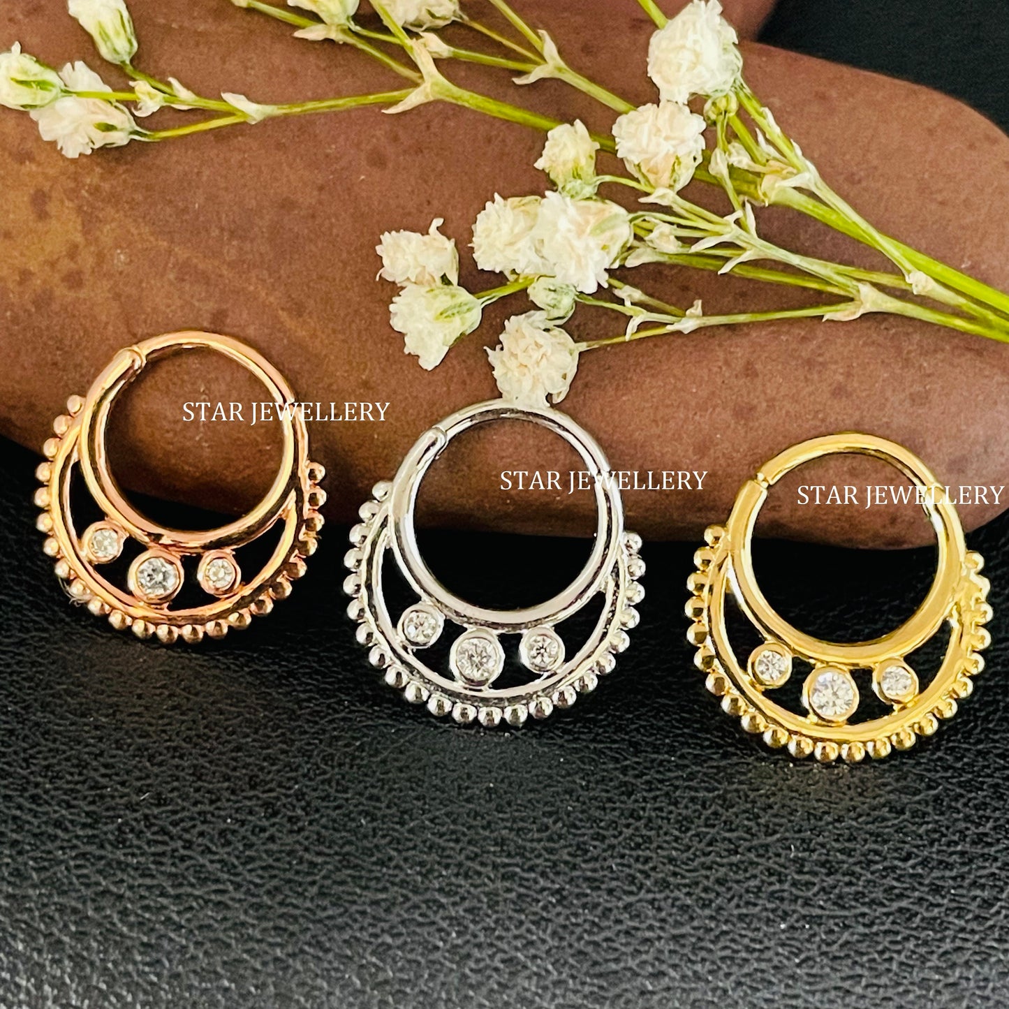 Bezel Set Diamond Miligrain Sterling Silver Daith Clicker Piercing