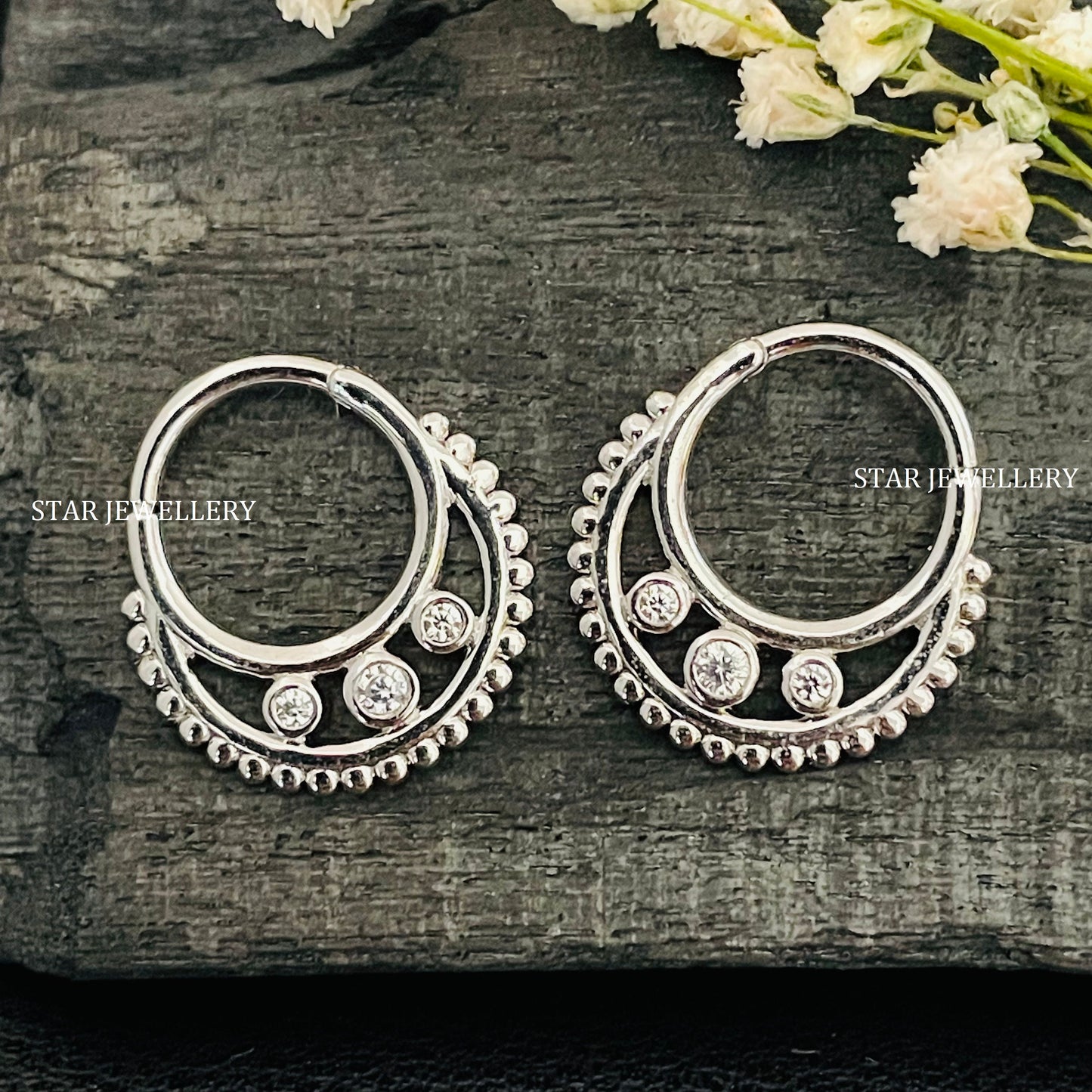 Bezel Set Diamond Miligrain Sterling Silver Daith Clicker Piercing