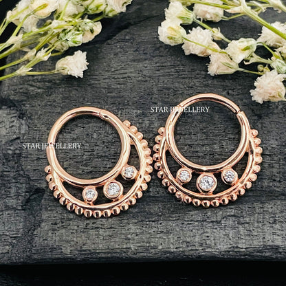 Bezel Set Diamond Miligrain Sterling Silver Daith Clicker Piercing