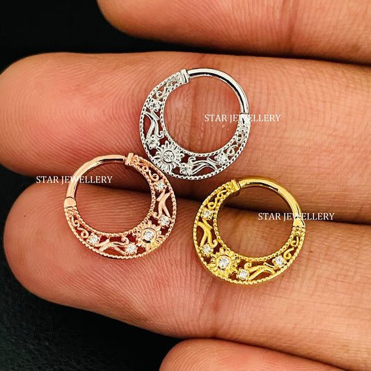 925 Sterling CZ Diamond Silver Septum Nose Ring