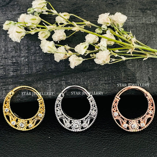 925 Sterling CZ Diamond Silver Septum Nose Ring
