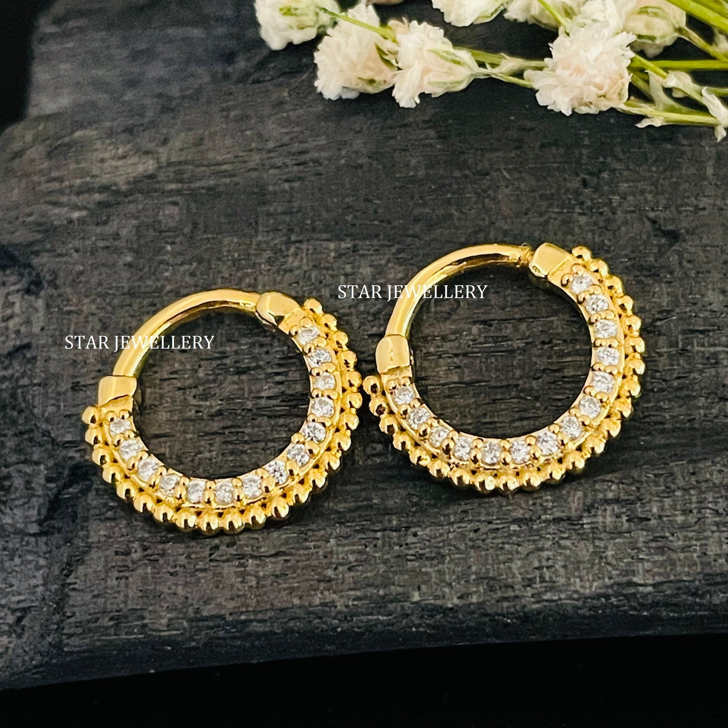 CZ Diamond Unique Miligrain Sterling Silver Daith Clicker Piercing