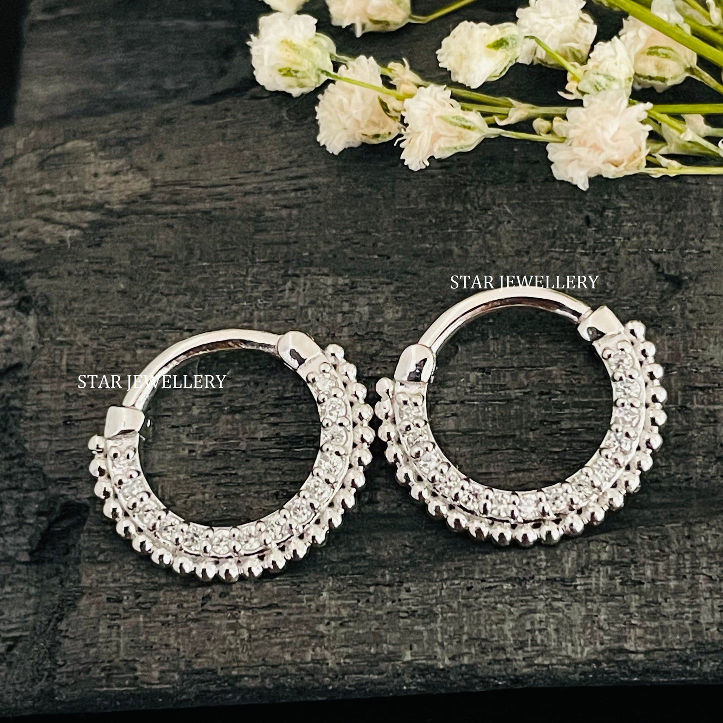 CZ Diamond Unique Miligrain Sterling Silver Daith Clicker Piercing