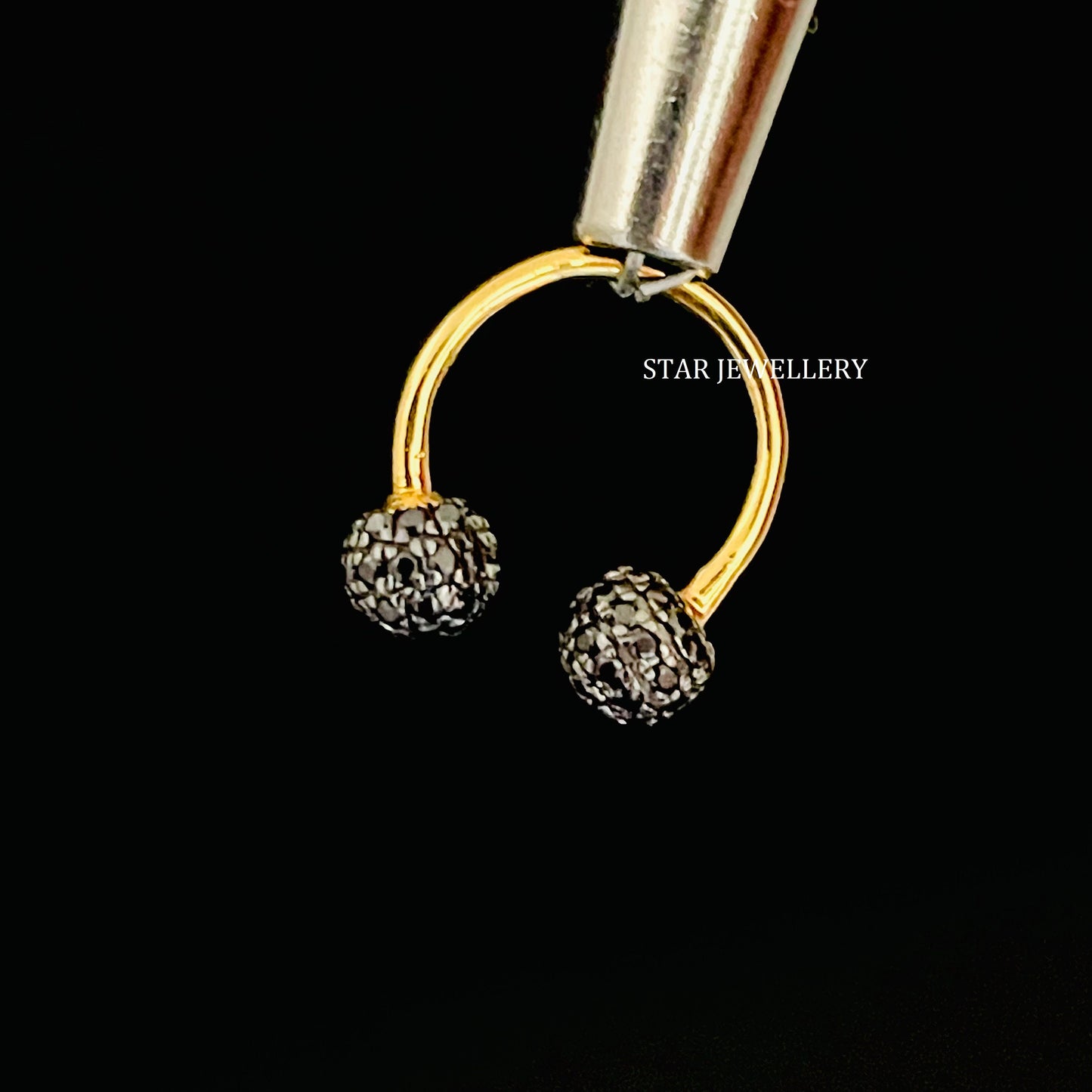 10K Solid Gold Black Diamond Horse Shoe Daith Earring