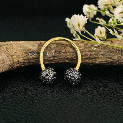 10K Solid Gold Black Diamond Horse Shoe Daith Earring