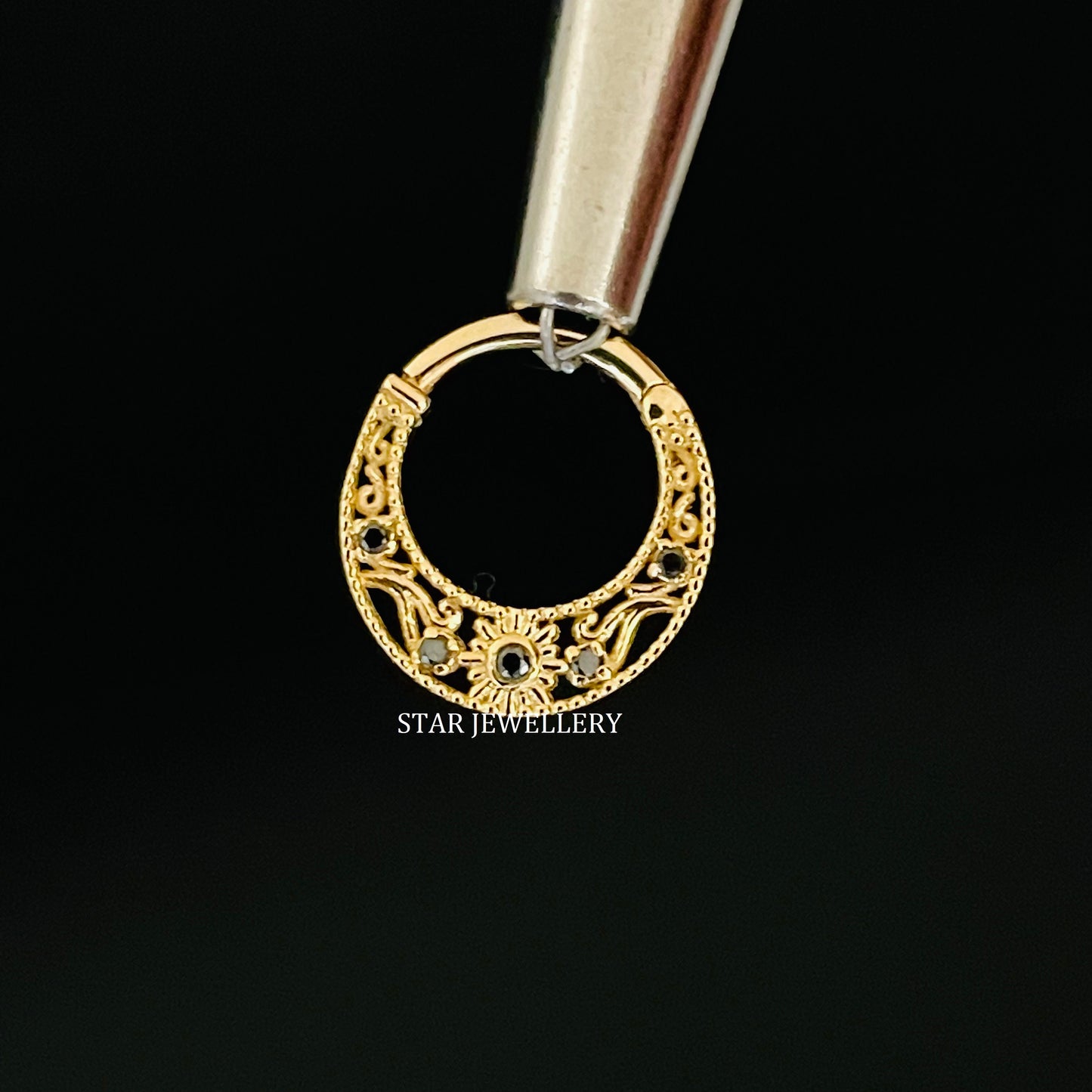 Natural Black Diamond Miligrain Daith Piercing