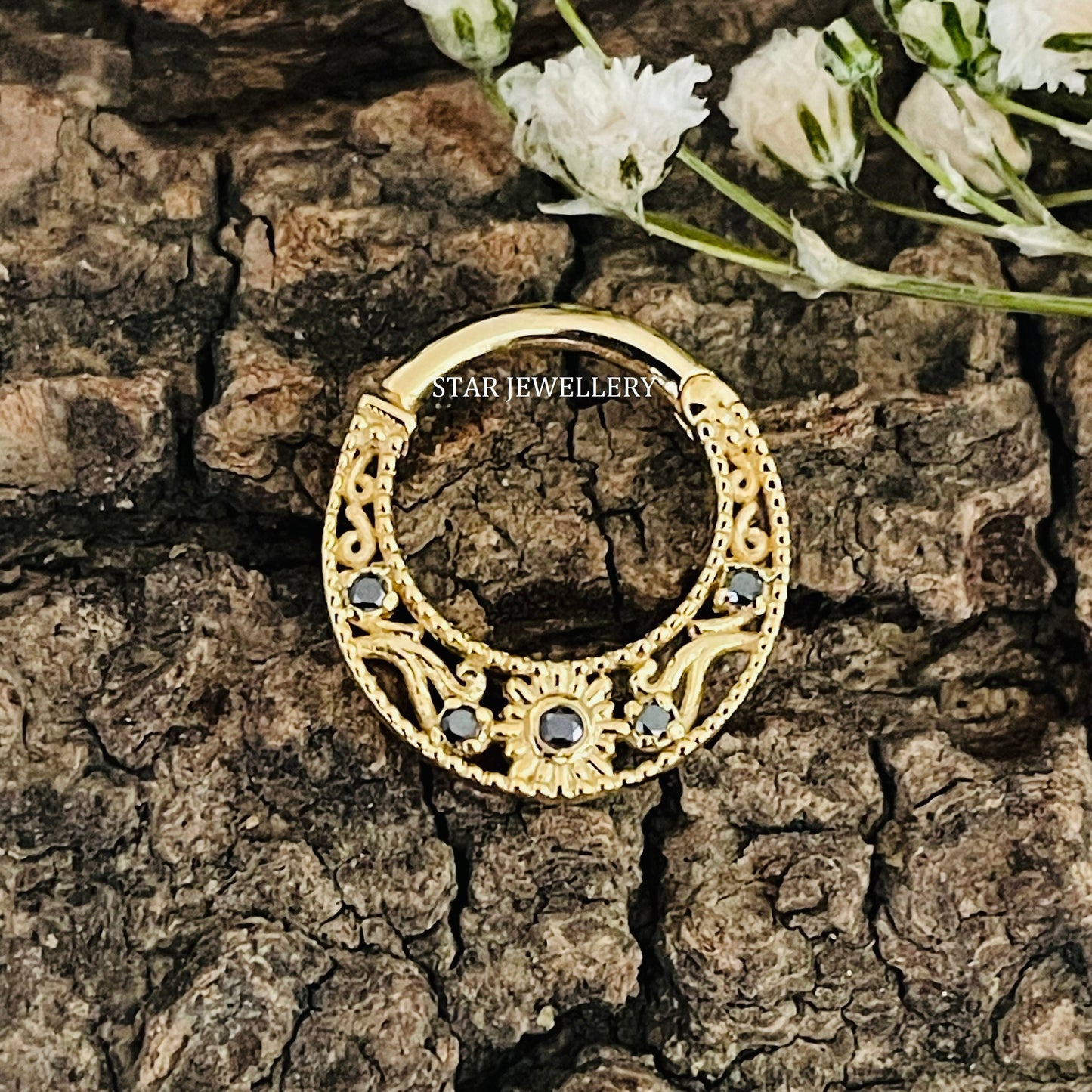 Natural Black Diamond Miligrain Daith Piercing