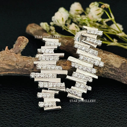 14K Solid Gold Zig Zag Natural Diamond Earring