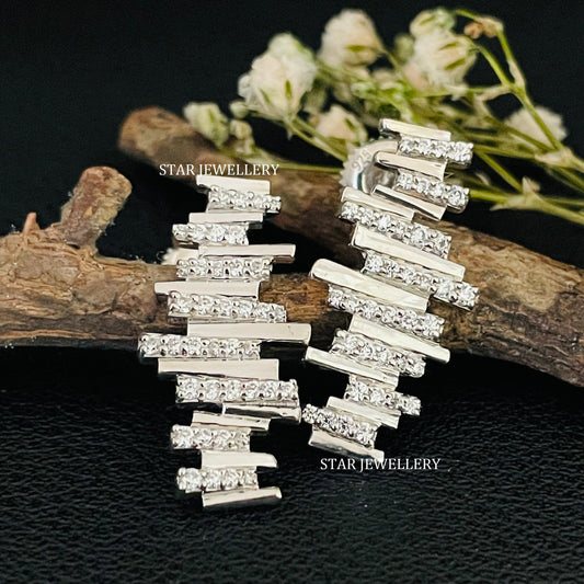 14K Solid Gold Zig Zag Natural Diamond Earring