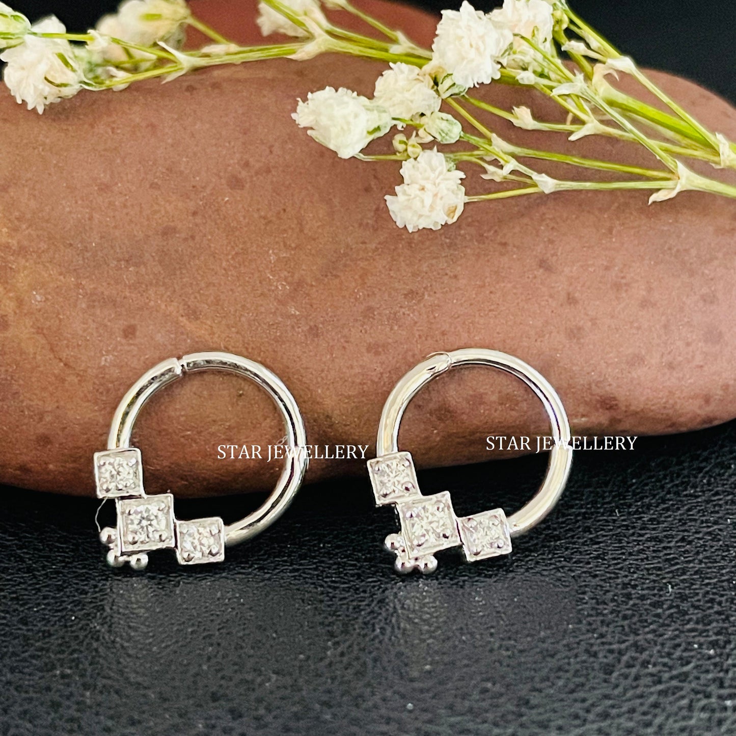 925 Sterling Silver CZ Diamond Septum Nose Clicker Piercing