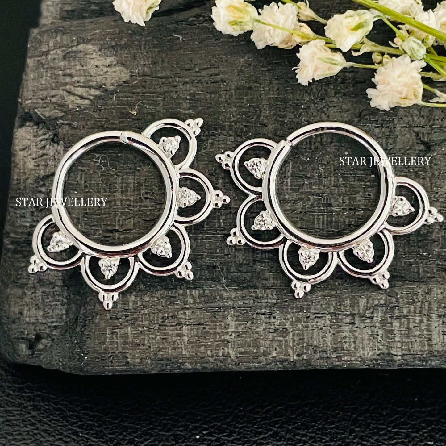 925 Sterling Silver Diamond Curve Shape Daith Clicker Piercing