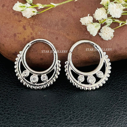 Bezel Set Diamond Miligrain Sterling Silver Daith Clicker Piercing