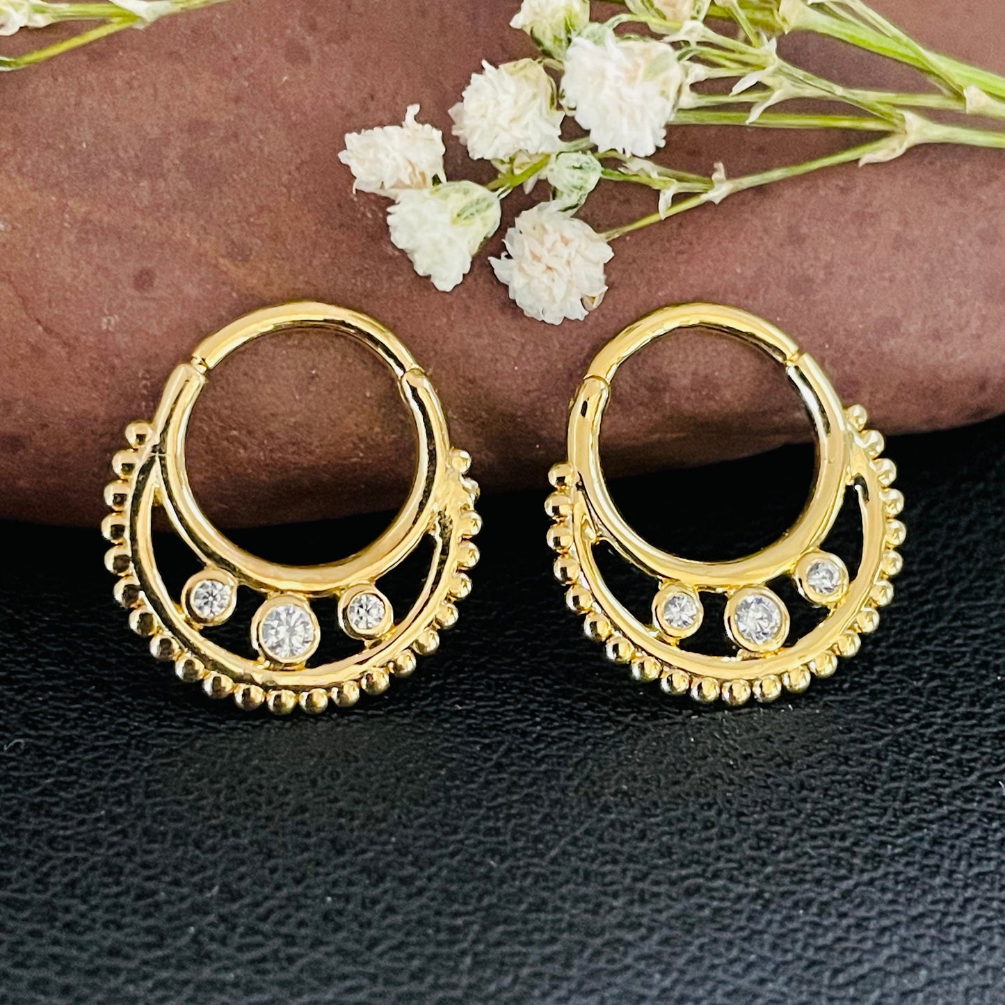 Bezel Set Diamond Miligrain Sterling Silver Daith Clicker Piercing